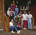 April 6, 1991 - At Susan and Richard's in Garrison, New York.<br />Marie with Elizabeth, Richard, David, Susan, Richards mother, and Joyce standing,<br />Melody, Natalia, and Sarah sitting on the steps.