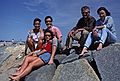 June 1991 - North end of Plum Island, Massachusetts.<br />Melody, Natalia, Asuncion, Salvador, and Joyce on jetty on the Merrimack River.