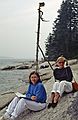 August 15, 1991 - Haystack Mountain School of Crafts, Deer Isle, Maine.<br />Joyce and Baiba among the sculptural objects by the seashore.