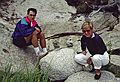 August 15, 1991 - Haystack Mountain School of Crafts, Deer Isle, Maine.<br />Julian and Baiba and a rock balance that they arranged.
