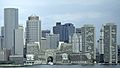 May 1992 - Whale watch trip out of Boston, Massachusetts.<br />Boston waterfront from the whaleboat on its way out.