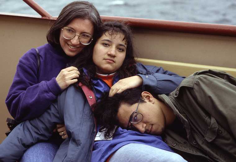 May 1992 - Whale watch trip out of Boston, Massachusetts.<br />Joyce with seasick Melody and Eric?