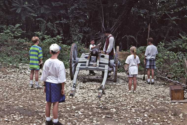 August 20, 1992 - Colonial Williamsburg, Virginia.<br />Very young militia in training to fire a cannon.