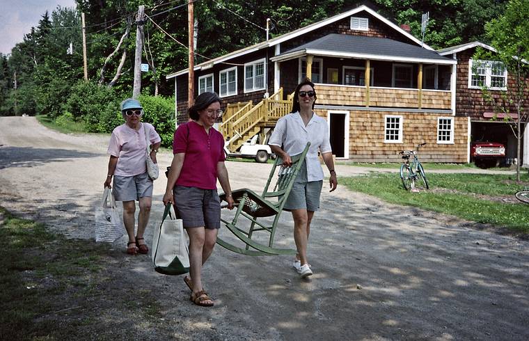 July 10, 1993 - Cliff Island, Casco Bay, Maine.<br />Marie, Joyce, and Nan, at whose house we stayed, heading for the ferry.