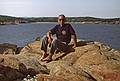 July 26, 1993 - Acadia National Park, Mount Desert Island, Maine.<br />Ronnie at Otter Cliff? (Sand Beach is in back).