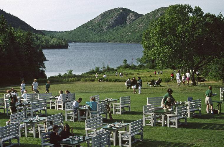 July 26, 1993 - Acadia National Park, Mount Desert Island, Maine.<br />Lawn at Jordan Pond.