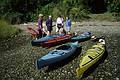 Sept. 11, 1993 - Little Harbor, Portsmouth, New Hampshire.<br />Nancy, two other kayakers, and Joyce.