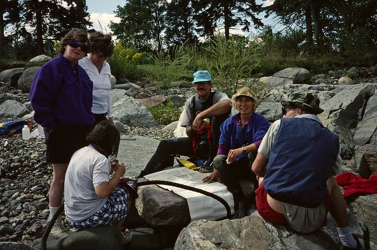 Sept. 11, 1993 - Rye, New Hampshire.<br />Intro to Kayaking with Adventure Learning.<br />Lunch with Joyce, Bill Hoyt (blue cap), Nancy Halloran, and others.