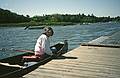 Sept. 18, 1993 - Durham, New Hampshire.<br />Canoe paddle on the Oyster River and Little Bay.<br />Joyce waiting for the photographer to get his act together.