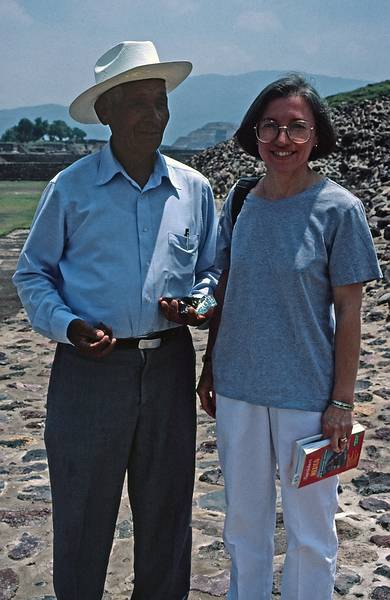 June 6, 1994 - Teotihuacn, Mexico.<br />A vendor of stones and Joyce.