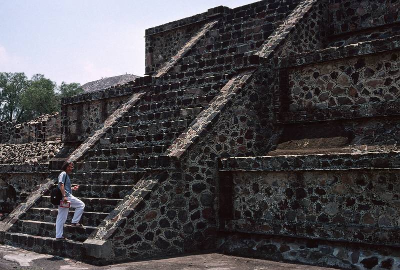 June 6, 1994 - Teotihuacn, Mexico.<br />Joyce on steps to one of the structures alongside the Avenue of the Dead.