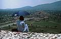 June 6, 1994 - Teotihuacn, Mexico.<br />Joyce sketching the Pyramid of the Moon from atop the Pyramid of the Sun.