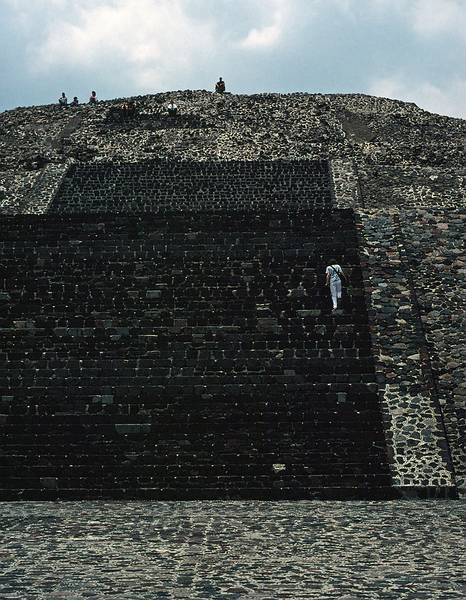 June 6, 1994 - Teotihuacn, Mexico.<br />Joyce climbing the steep stairs of the Pyramid of the Moon.