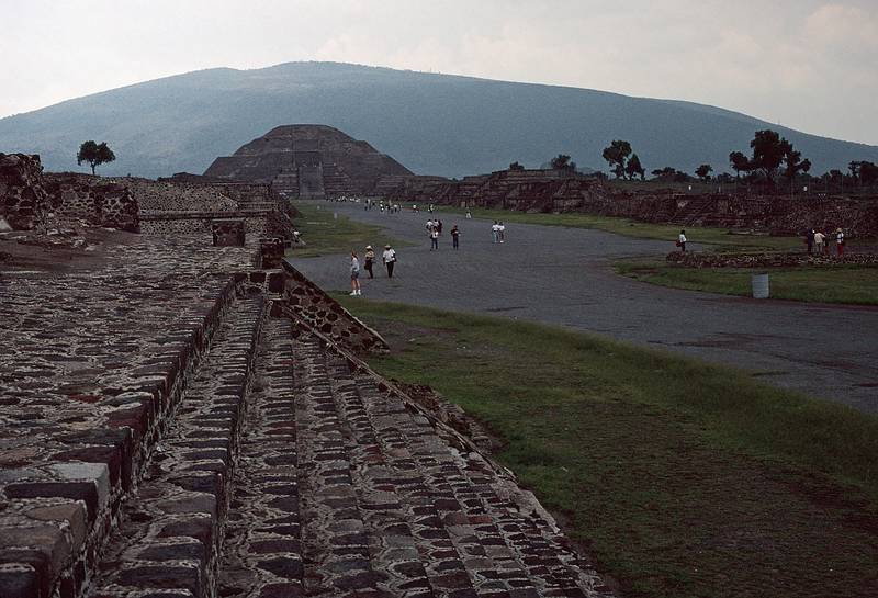 June 6, 1994 - Teotihuacn, Mexico.<br />Looking back at the Pyramid of the Moon from steps alongside the Avenue of the Dead.