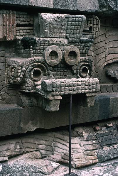June 6, 1994 - Teotihuacn, Mexico.<br />Details of sculptures and bas-relief on the side of the Temple of Quetzalcoatl in the Citadel.