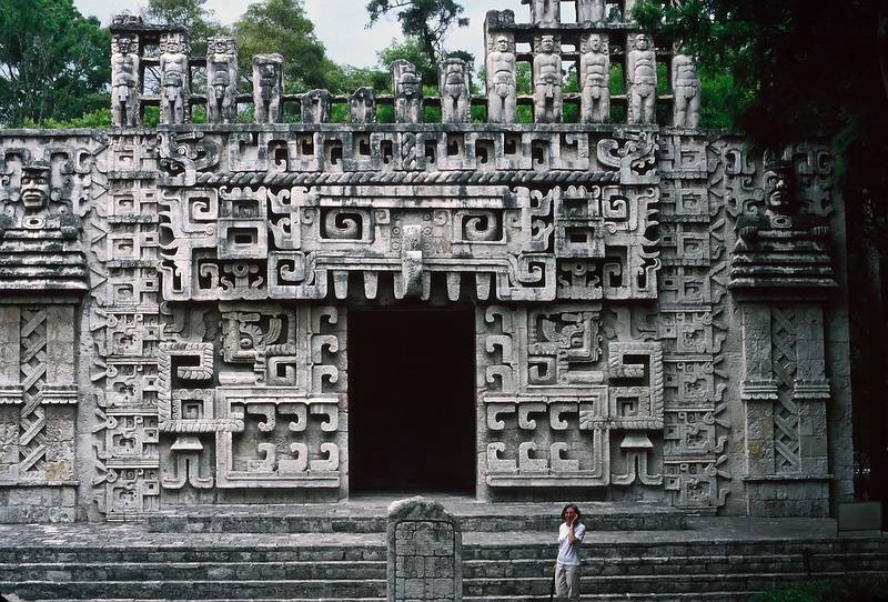 June 8, 1994 - At the Museum of Anthropology, Chapultepec Park, Mexico City.<br />Joyce in front of a Mayan temple.