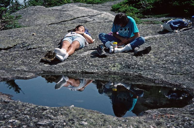August 24, 1994 - Mount Cardigan, Orange/Alexandria, New Hampshire.<br />Victoria still asleep and Joyce still reading.