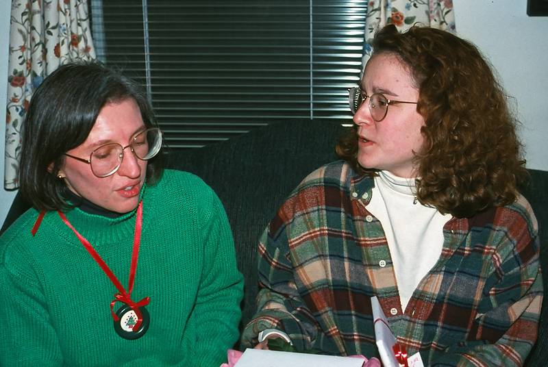 Dec. 22, 1994 - Merrimac, Massachusetts.<br />Christmas tree decorating party.<br />Joyce and Becky.