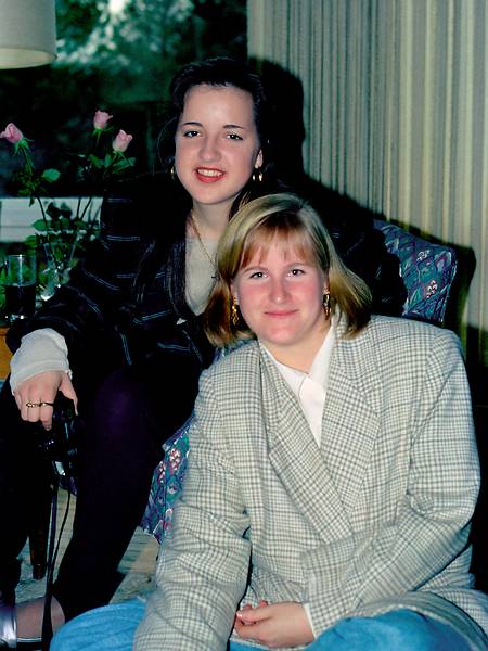 Jan. 22, 1995 - Manchester, Massachusetts.<br />Mirdza's 80th birthday celebration.<br />Tanya and Laila.