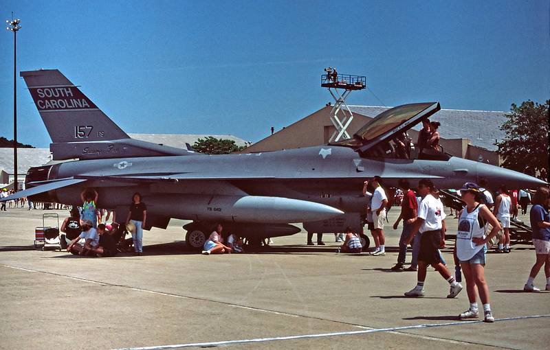 June 11, 1995 - Air Show, Hanscom Air Force Base, Bedford, Massachusetts.<br />Looks like Joyce is in the shade under the wing.
