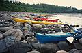 July 1, 1995 - Odiorne State Park, Rye, New Hampshire.<br />Some of the kayaks in Joyce's spiral project.