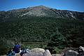 August 26, 1995 - Franconia Notch/Mount Lafayette, New Hampshire.<br />Joyce sketching at the Greenleaf AMC hut with Mount Lafayette in back.