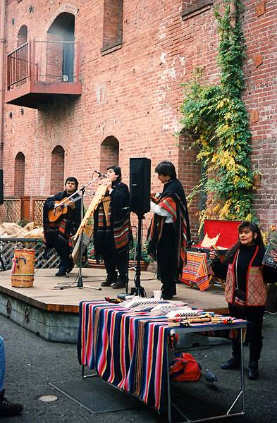 Dec. 26, 1995 - San Francisco, California.<br />Andean music performers at The Cannery.