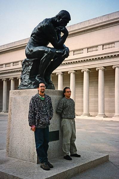 Dec. 27, 1995 - San Francisco, California.<br />Eric and Carl at "The Thinker" sculpture by Rodin<br />at the California Palace of the Legion of Honor.