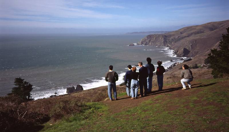 Dec. 31, 1995 - Off highway CA-1 on way to Point Reyes.<br />Julian, Melody, Baiba, Ronnie, Eric, Joyce, and Carl.