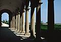 July 6, 1995 - El Escorial, Spain.<br />A walkway with columns inside the monastery grounds.