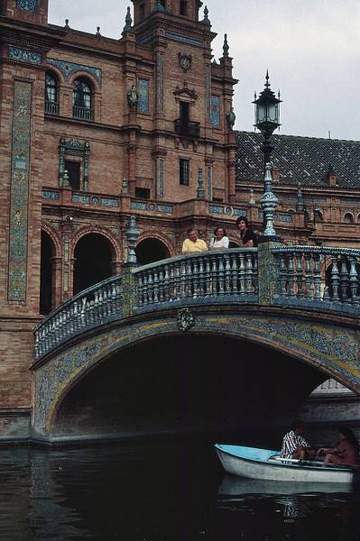 July 8, 1995 -  Plaza de Espaam Sevilla, Spain.<br />Salvador, Joyce, and Asuncin on bridge.
