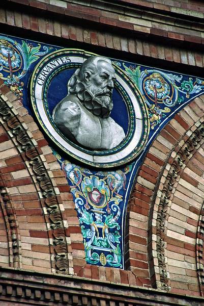 July 8, 1995 - Plaza de Espaa, Sevilla, Spain.<br />A bust of Cervantes on the wall.