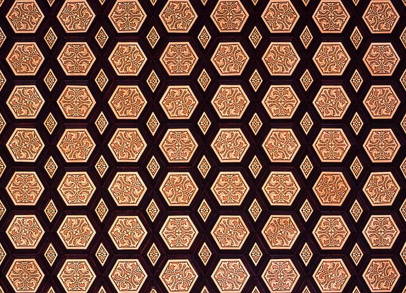 July 8, 1995 - Plaza de Espaa, Sevilla, Spain.<br />Detail of ceiling along the colonnade.