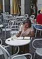 July 10, 1995 - Madrid, Spain.<br />Joyce at Plaza Mayor.