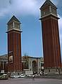 July 14, 1995 - Barcelona, Spain.<br />Twin towers at the entrance to the Exhibition Grounds.