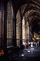 July 15, 1995 - Barri Gotic (Gothic neighborhood), Barcelona, Spain.<br />Massive columns along walkway around the courtyard of the cathedral.<br />Joyce.