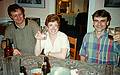 May 21, 1996 - Beer tasting at Joyce and Egils' in Merrimac, Massachusetts.<br />Bob, Sally, and Kurt, all Bell Labs colleagues.