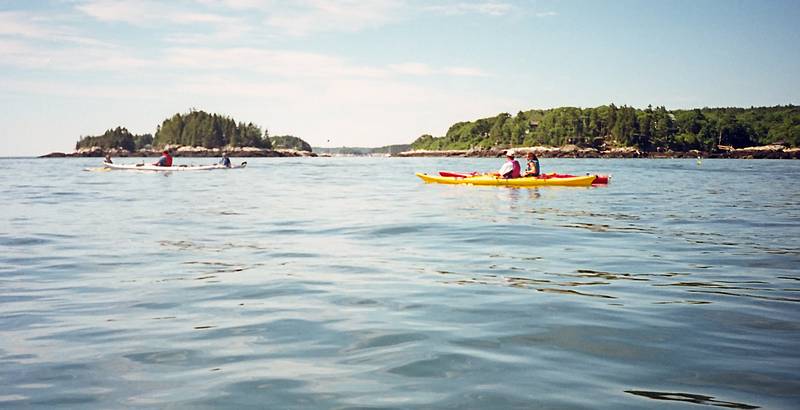 July 7, 1996 - Kayaking in Maine.<br />Adventure Learning kayakers off of S. tip of MacMahan Island, Sheepscot River.