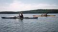 July 29, 1996 - Kayaking off Bethel Point, Brunswick, Maine.<br />Baiba and Ronnie in Ridley Cove with Yarmouth Island in back.