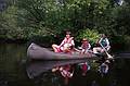 Sept. 1, 1996 - On the Ipswich River in Topsfield, Massachusetts.<br />Lydia all tired out, Leslie, Julian, and Oscar paddling their canoe.