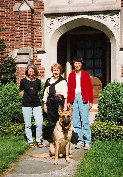 April 29, 1997 - Baltimore, Maryland.<br />Joyce, Baiba, and Yoong with her German shepherd.