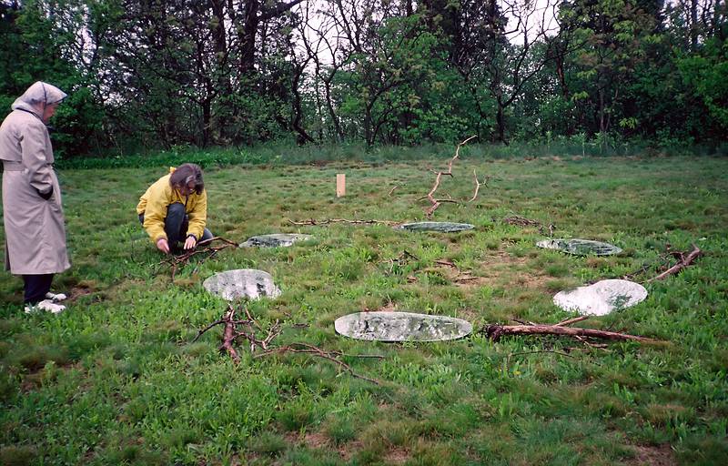 May 25, 1997 - Old Town Hill, Newbury, Massachusetts.<br />Marie and Joyce installing her exhibit (mirrors and branches) at the Parker River Festival.