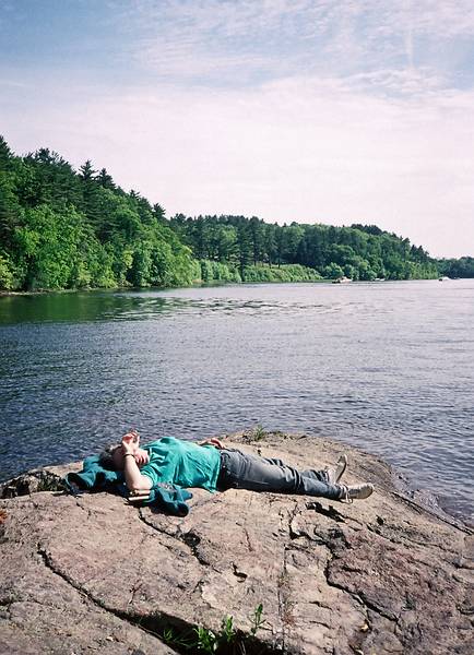June 8, 1997 - Maudslay State Park, Newburyport, Massachusetts.<br />Joyce on the shore of the Merrimack River.