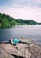 June 8, 1997 - Maudslay State Park, Newburyport, Massachusetts.<br />Joyce on the shore of the Merrimack River.