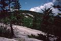 June 28, 1997 - Hika along the Dickey-Welch Trail, White Mountains, New Hampshire.<br />Looking back at Welch dome from a ledge on the way down from Dickey.