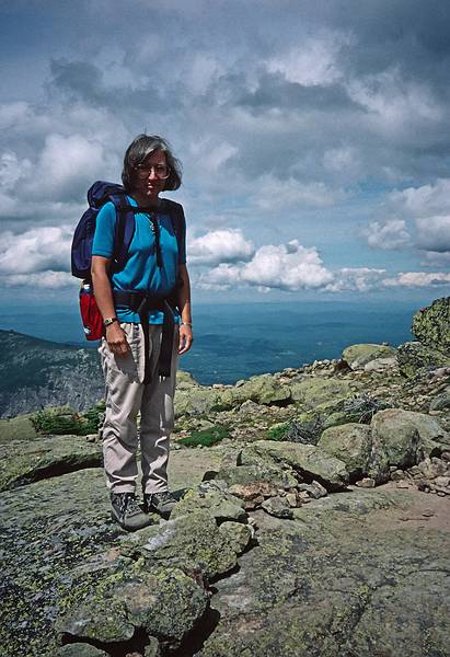 August 29, 1997 - Mt. Lafayette, New Hampshire, hike.<br />Joyce on Little Haystack Mtn.