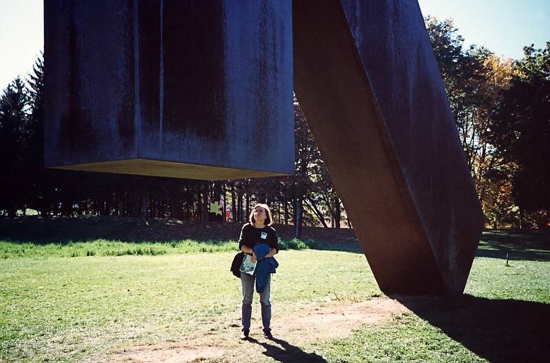 Oct. 12, 1997 - Storm King Arts Center, Mountainville, New York.<br />Joyce under Menashe Kadishman's 'Suspended'.