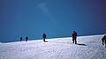 August 5, 1997 - From Finse to the Hardangerjkulen (glacier) and back, Norway.<br />Heading for the ridge on the glacier.