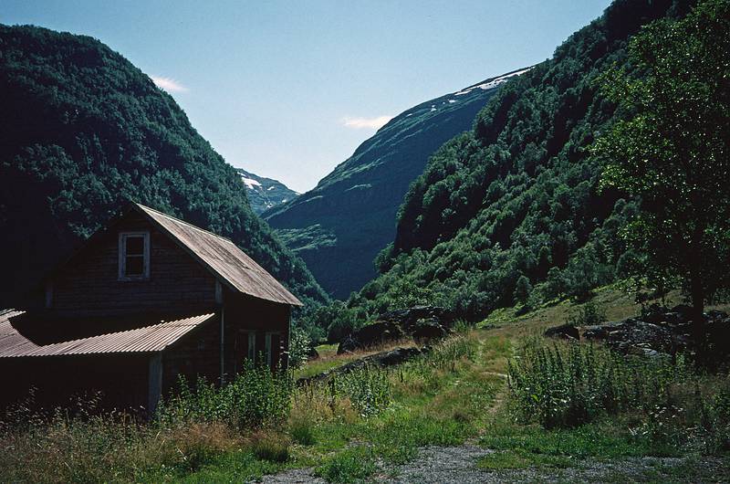 August 5, 1997 - Finse to Flm via Myrdal, Norway.<br />Old farm buildings.