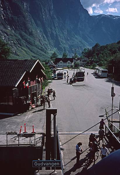 August 6, 1997 - In and around Flam, Norway.<br />A fjords tour to Gudvangen and back.<br />Gudvangen at the end of the Naeryfjorden.